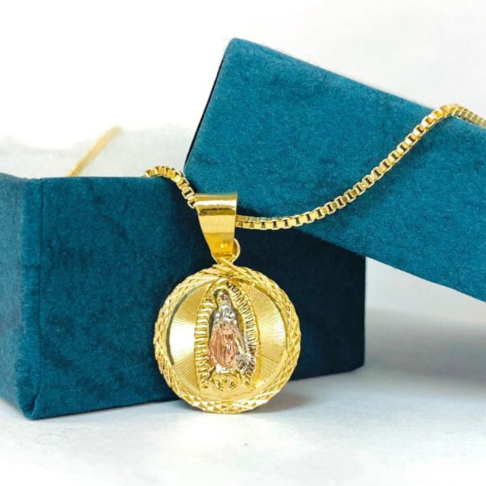 Virgen de Guadalupe Necklace 18" / 14K GF Necklace / Guadalupe Pendant 18x15mm